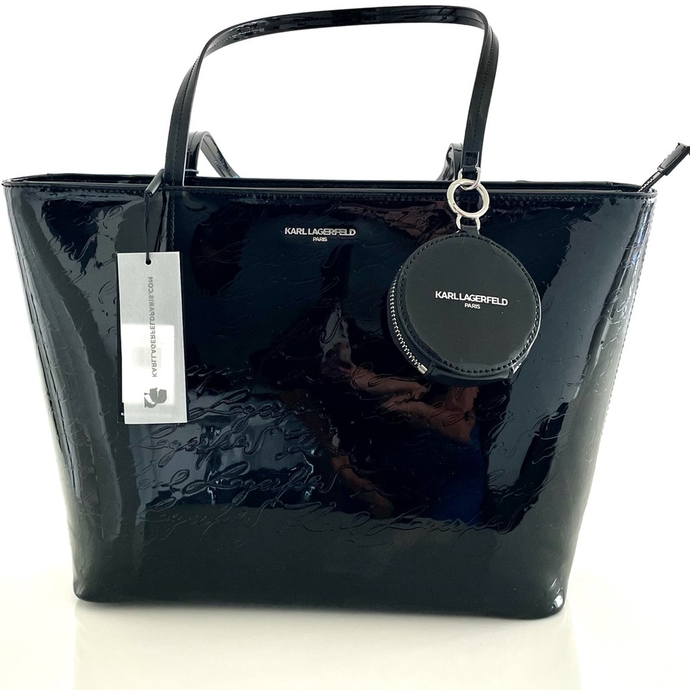 KARL LAGERFELD~ BLACK HAND BAG WITH REMOVABLE COIN PURSE. NEW